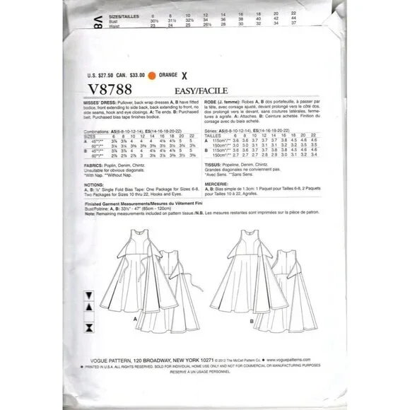 Vogue V8788 Misses 6 to 14 Circa 1954 Pullover Wrap Dress UNCUT Sewing Pattern - Picture 2 of 2